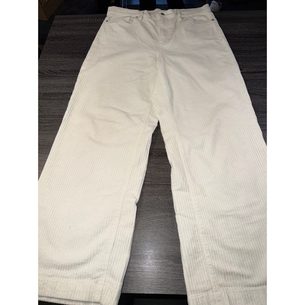 Lands End‎ White Corduroy Pants Womens 16 Wide Leg High Rise Winter White